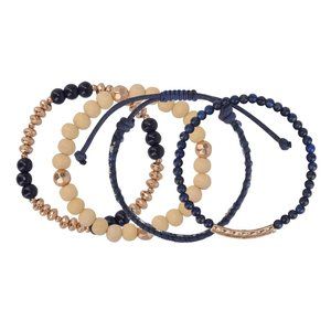The Pioneer Woman Blue and Gold Beaded Adjustable Bracelet Set, 4 Pack